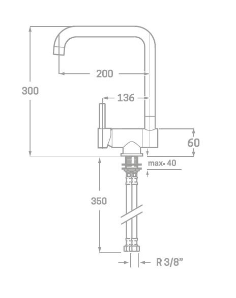 Plano grifo abatible monomando para ventana para fregadero con ventana